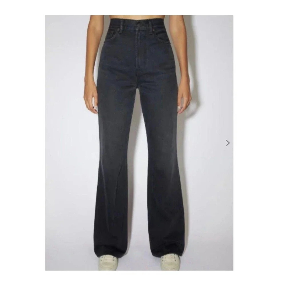 Acne Studios 1990 Washer Out Black Rigid High Waist Loose Bootcut Jeans Sz 27/30
